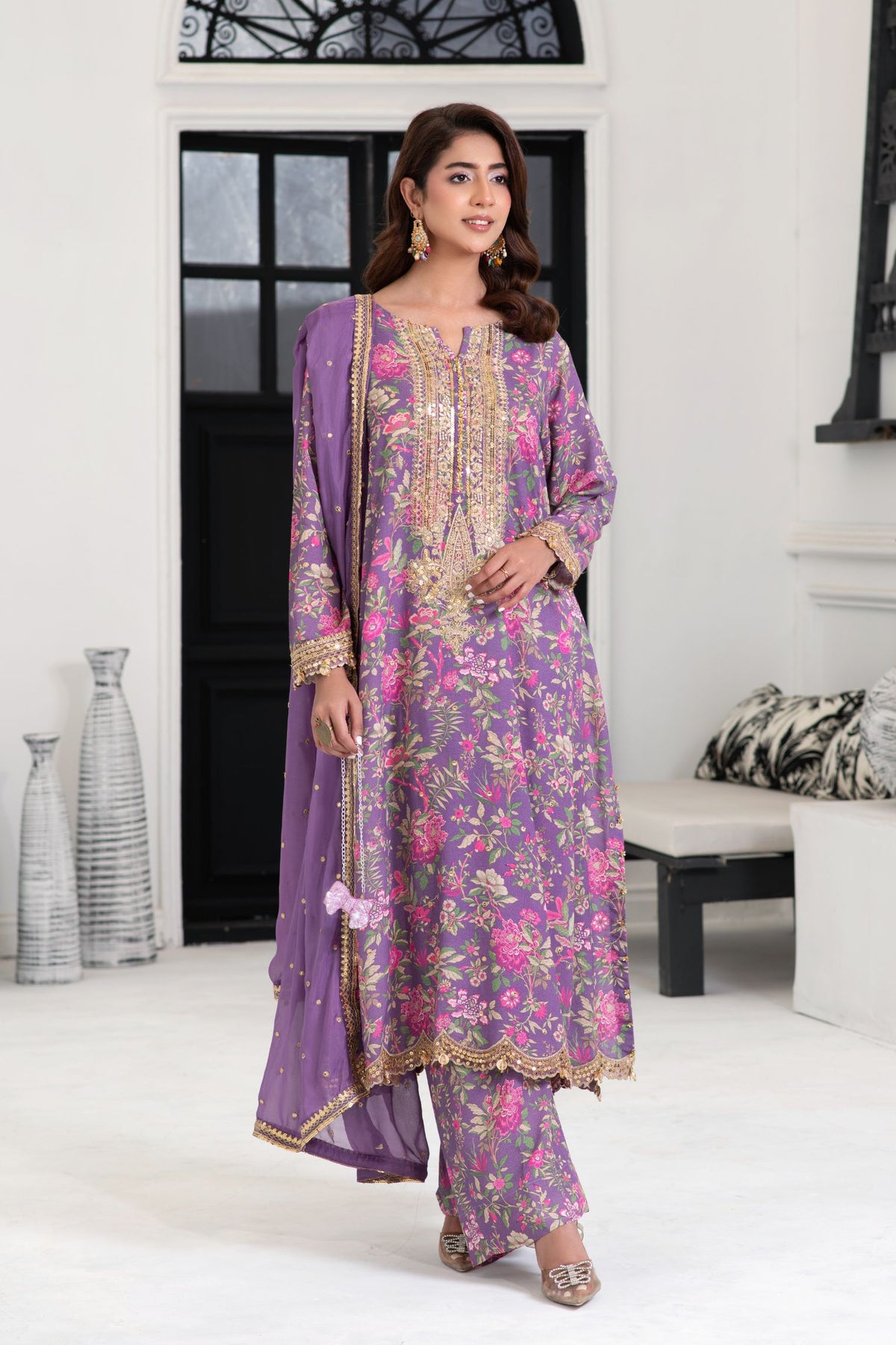 Motif Karandi Printed Embroidered Suit-058