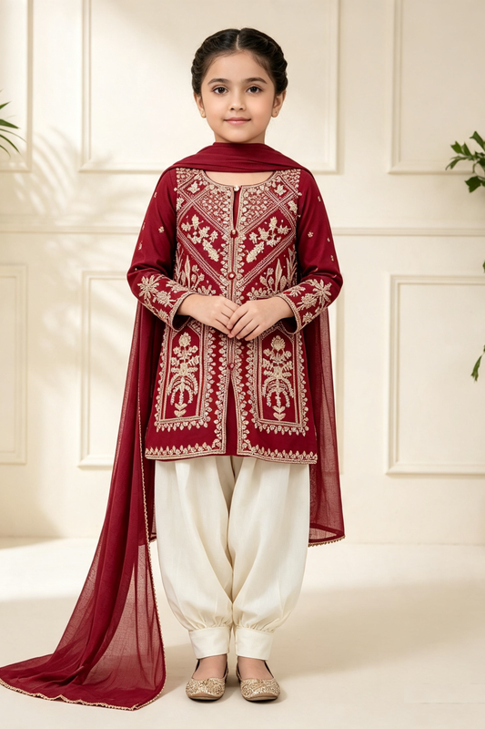Motif Girls Printed Viscose Suit-756