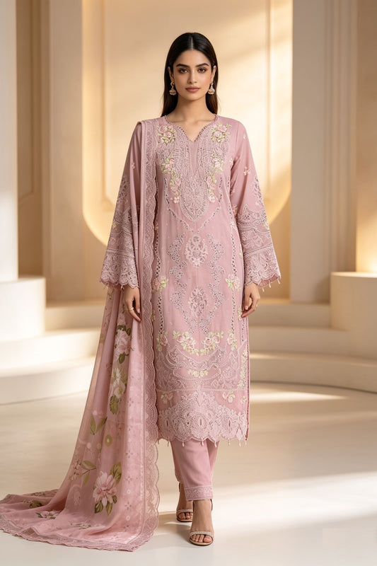 Motif Embroidered Cotton Suit-1843