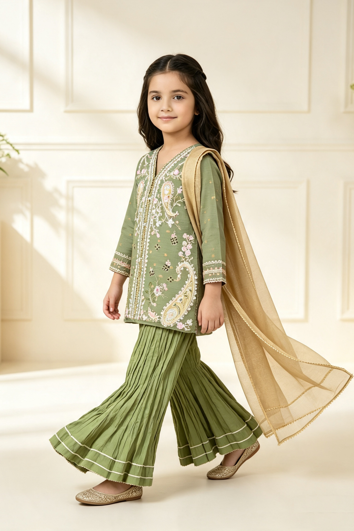 Motif Girls Embroidered Jacquard Suit-730