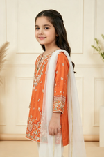 Motif Girls Embroidered Cambric Suit-063