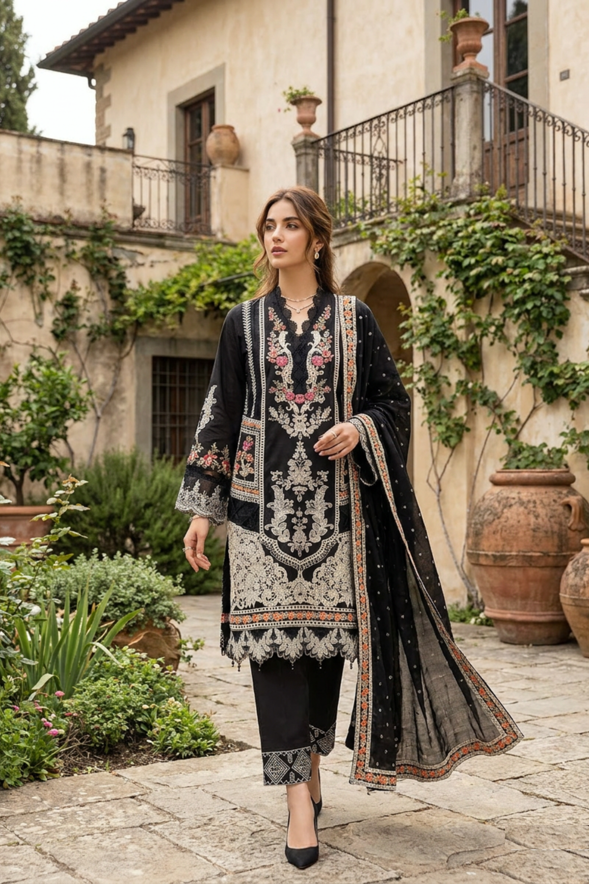 Motif Embroidered Lawn Suit-1818
