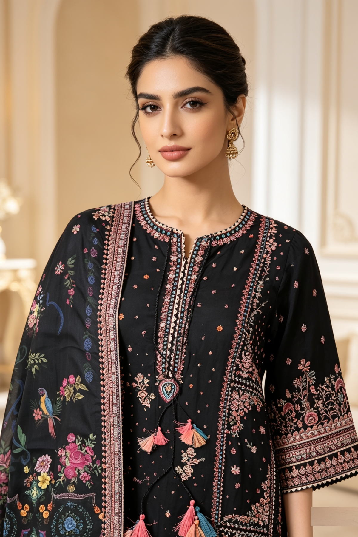 Motif Embroidered Cotton Suit-1841