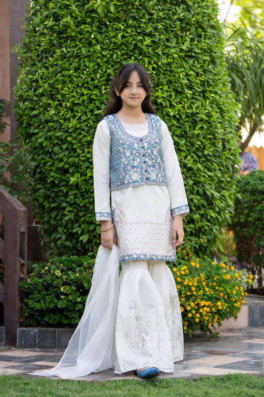 Motif Girls Embroidered Jacquard Suit-698
