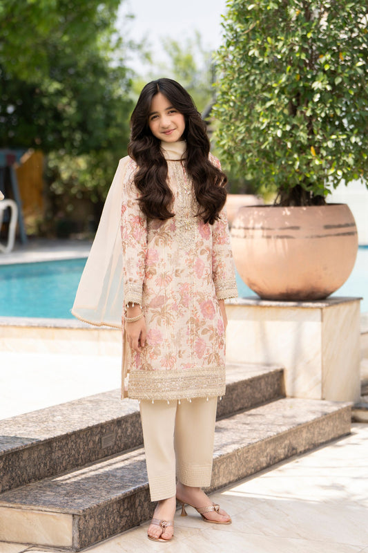 Motif Girls Embroidered suit-671