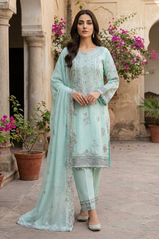 Motif Embroidered Lawn Suit-1819