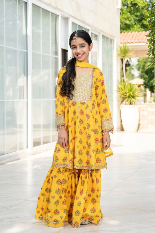 Motif Girls Poly Lawn Embroidered Suit-706