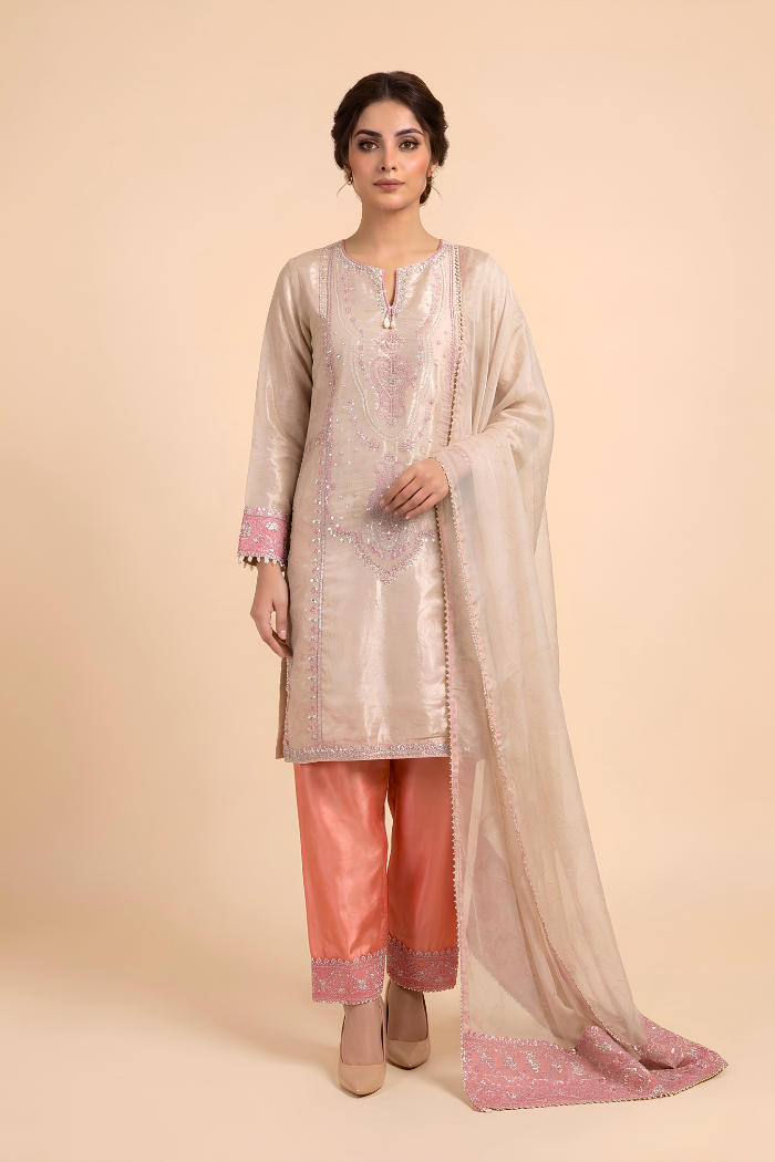Motif Sheesha Silk Embroidered Suit-4273