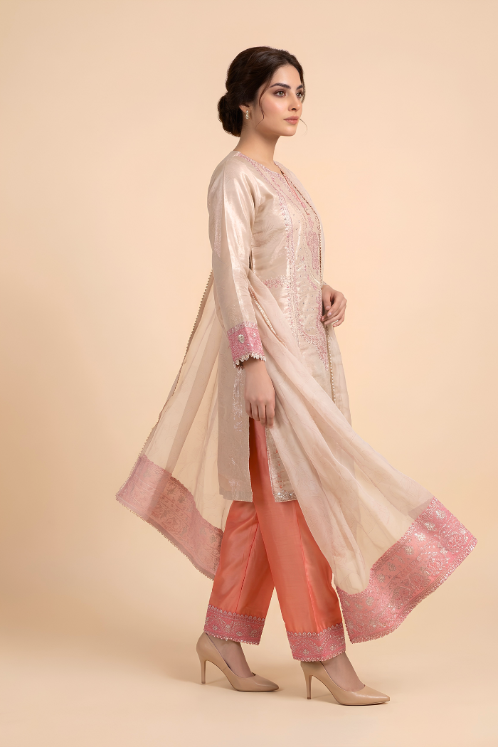 Motif Sheesha Silk Embroidered Suit-4273