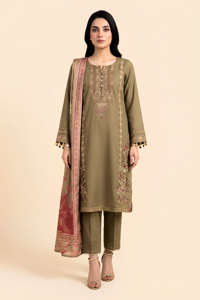 Motif Dhanak Embroidered Suit-4000