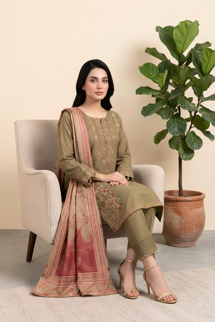 Motif Dhanak Embroidered Suit-4000