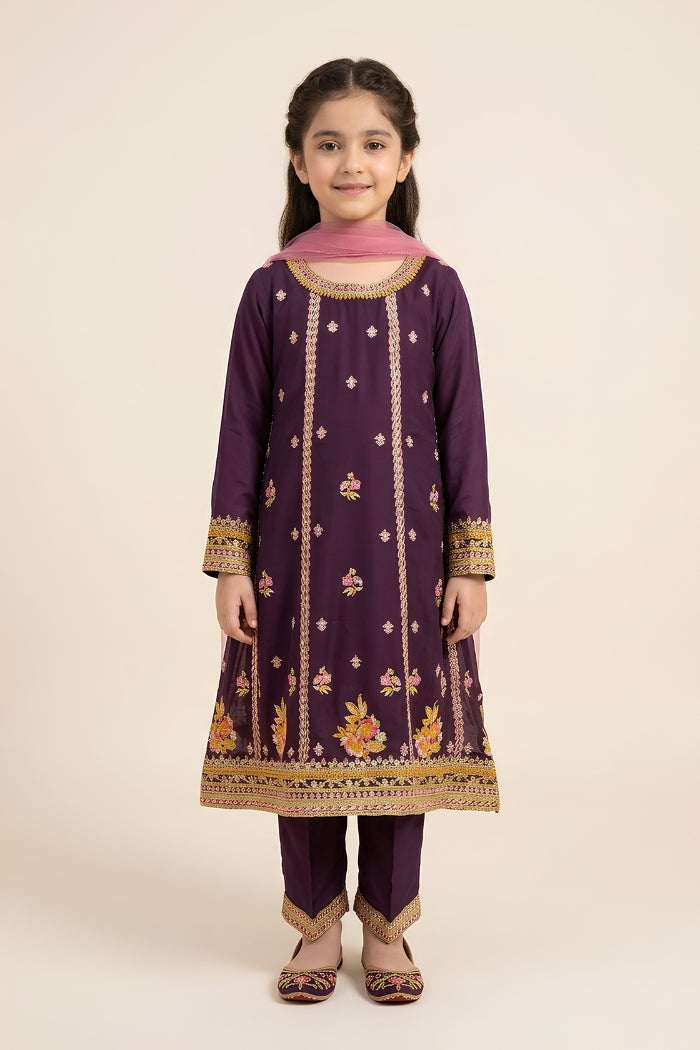 Motif Girls Chiffon Embroidered Suit-040