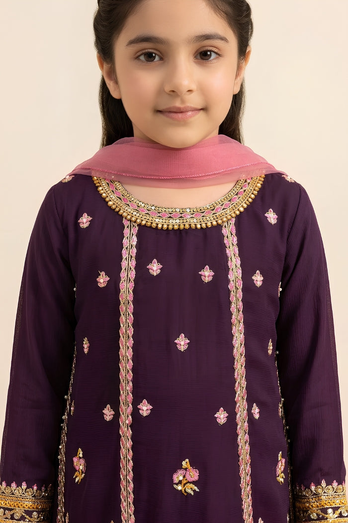 Motif Girls Chiffon Embroidered Suit-040