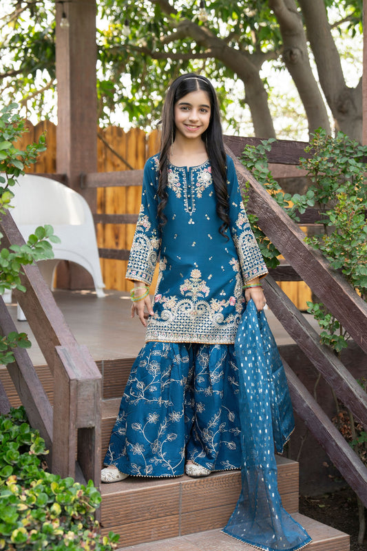 Motif Girls Embroidered Viscose Suit-699