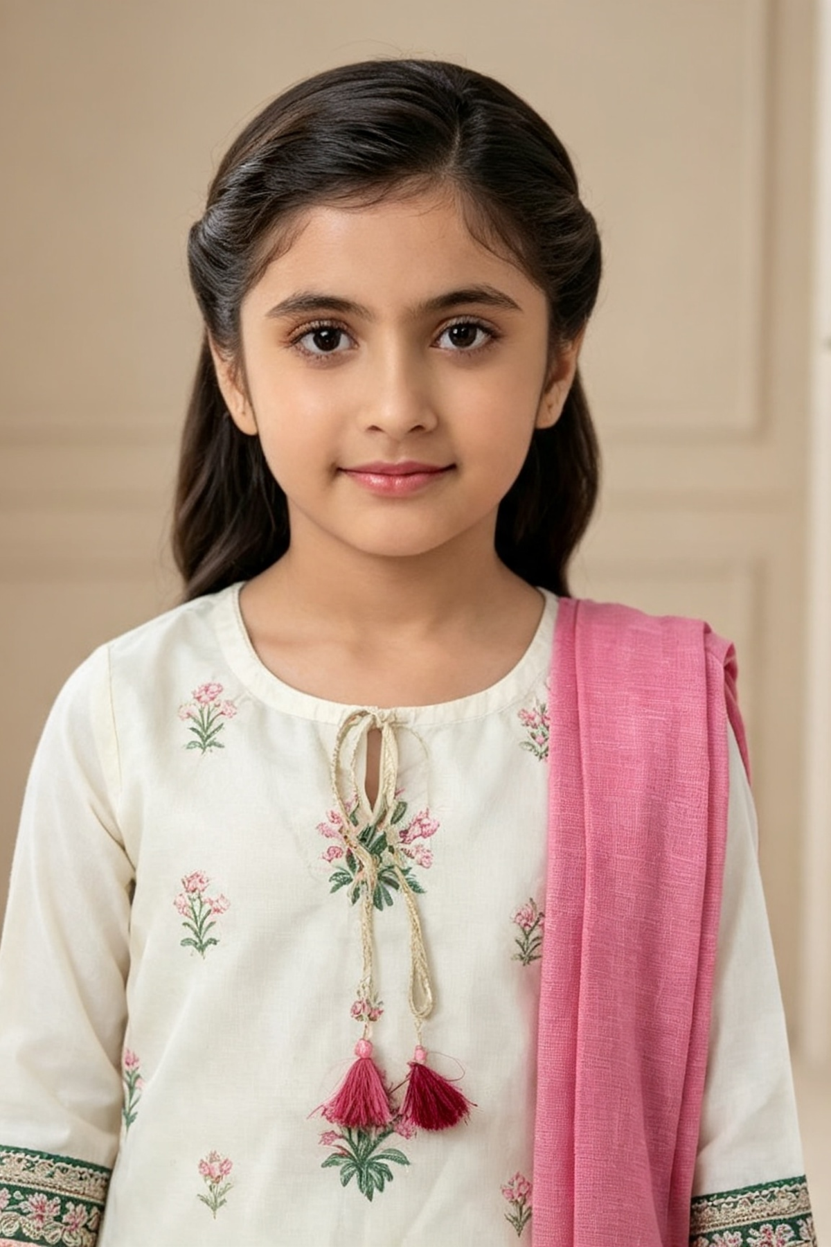 Motif Girls Embroidered Raw Silk Suit-726