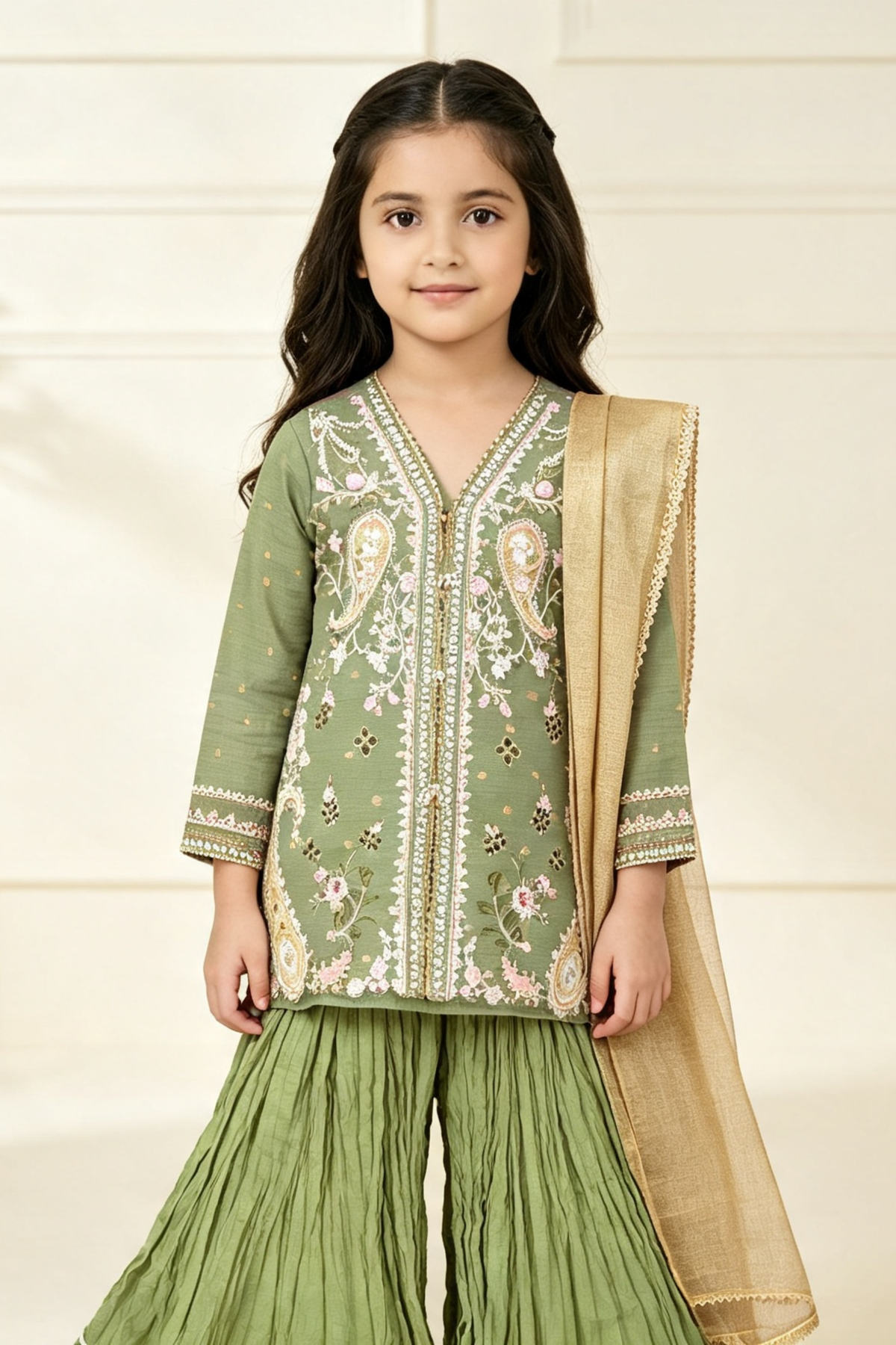 Motif Girls Embroidered Jacquard Suit-730
