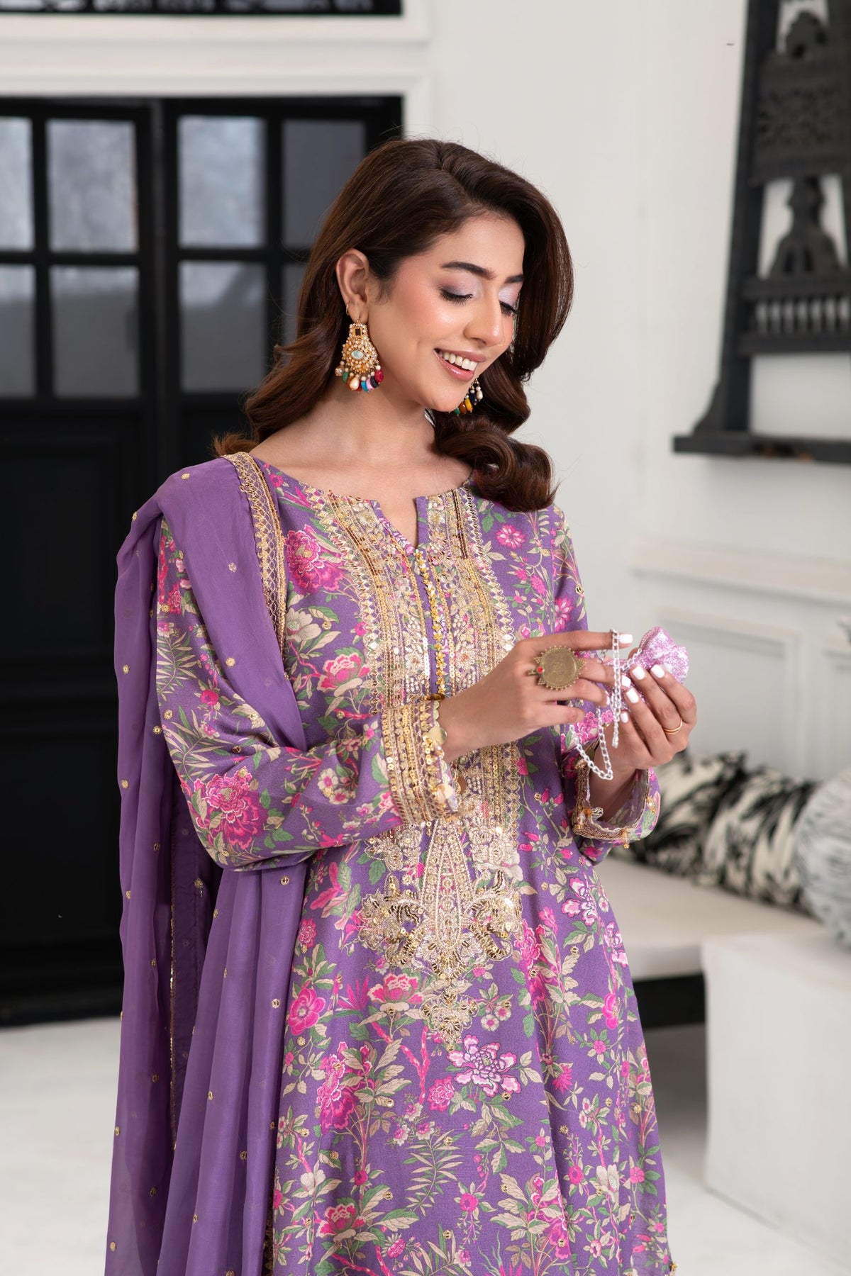 Motif Karandi Printed Embroidered Suit-058