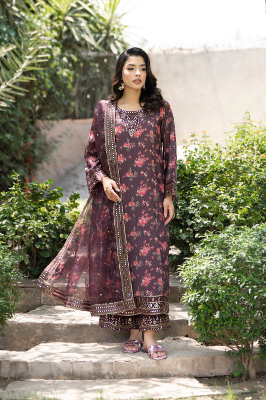 Motif Printed Raw Silk Suit-4114