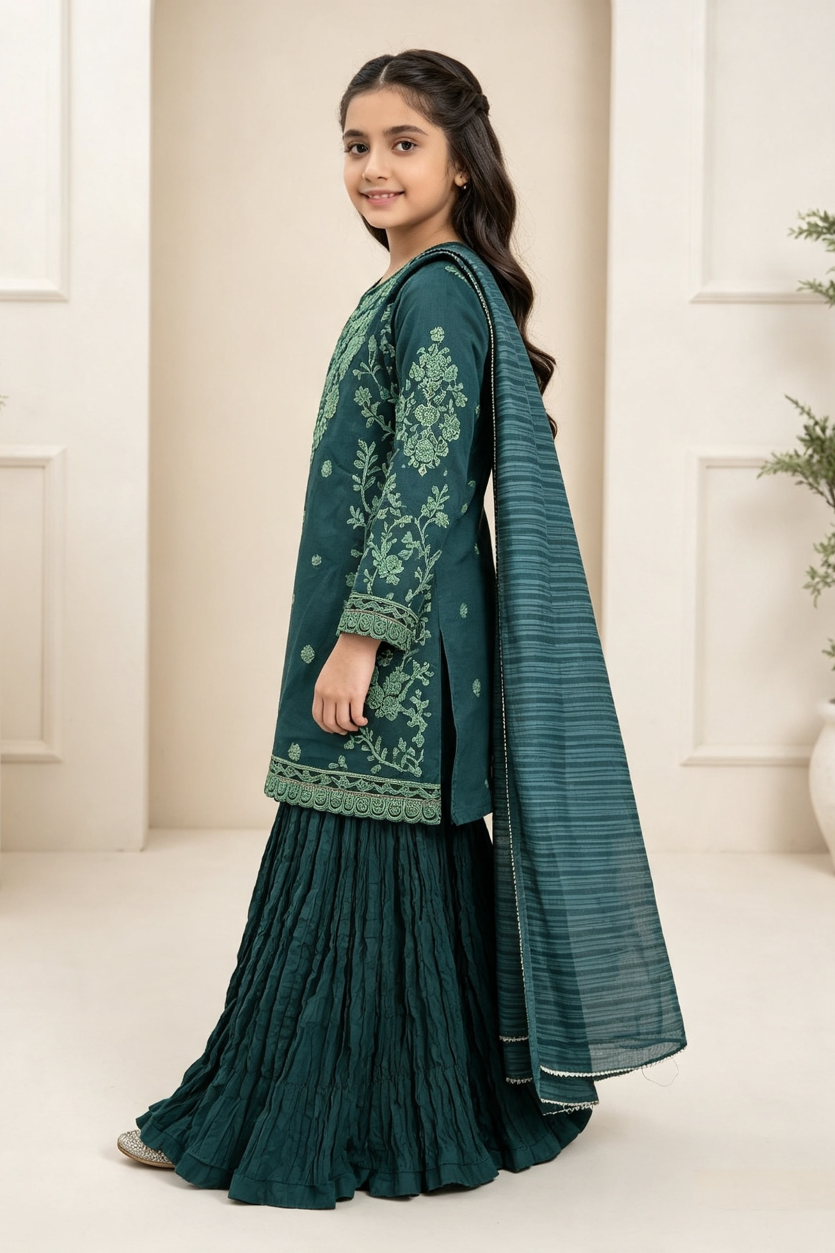 Motif Girls Embroidered Viscose Suit-733