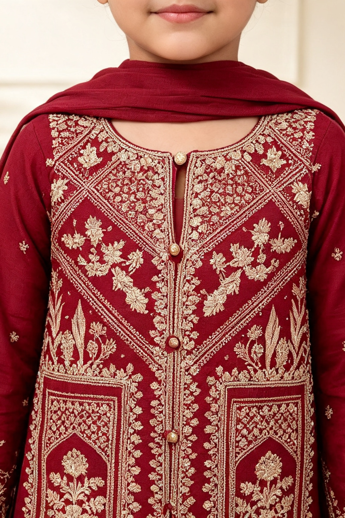 Motif Girls Printed Viscose Suit-756