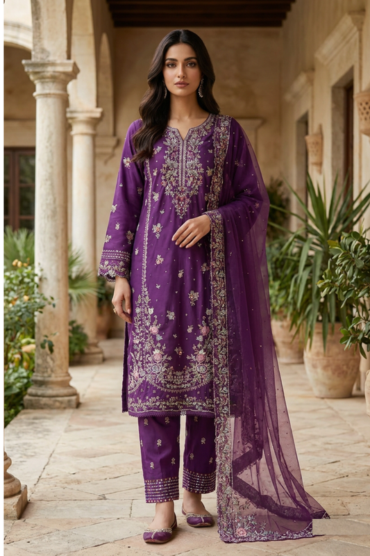 Motif Embroidered Lawn Suit-1823