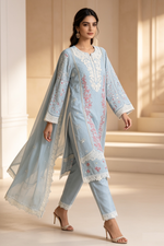 Motif Embroidered Cotton Suit-1842