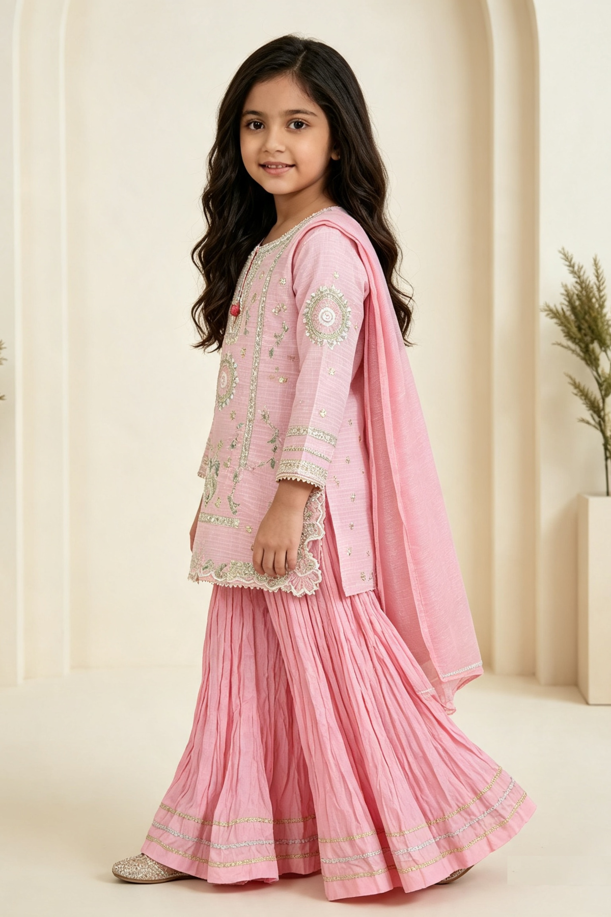 Motif Girls Embroidered Munar Suit-738