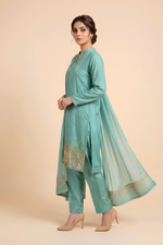 Motif Tissue Silk Embroidered Suit-240