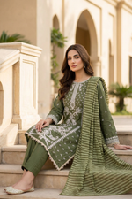 Motif Embroidered Cotton Suit-3832