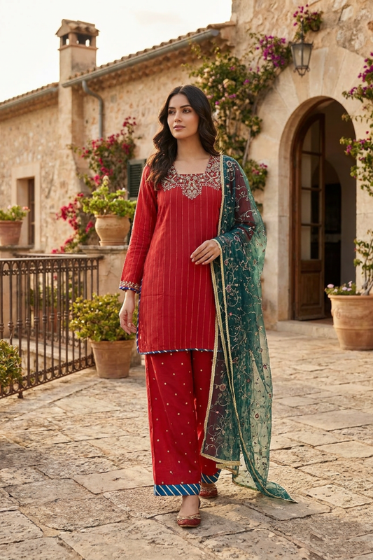 Motif Embroidered Mesoori Suit-026