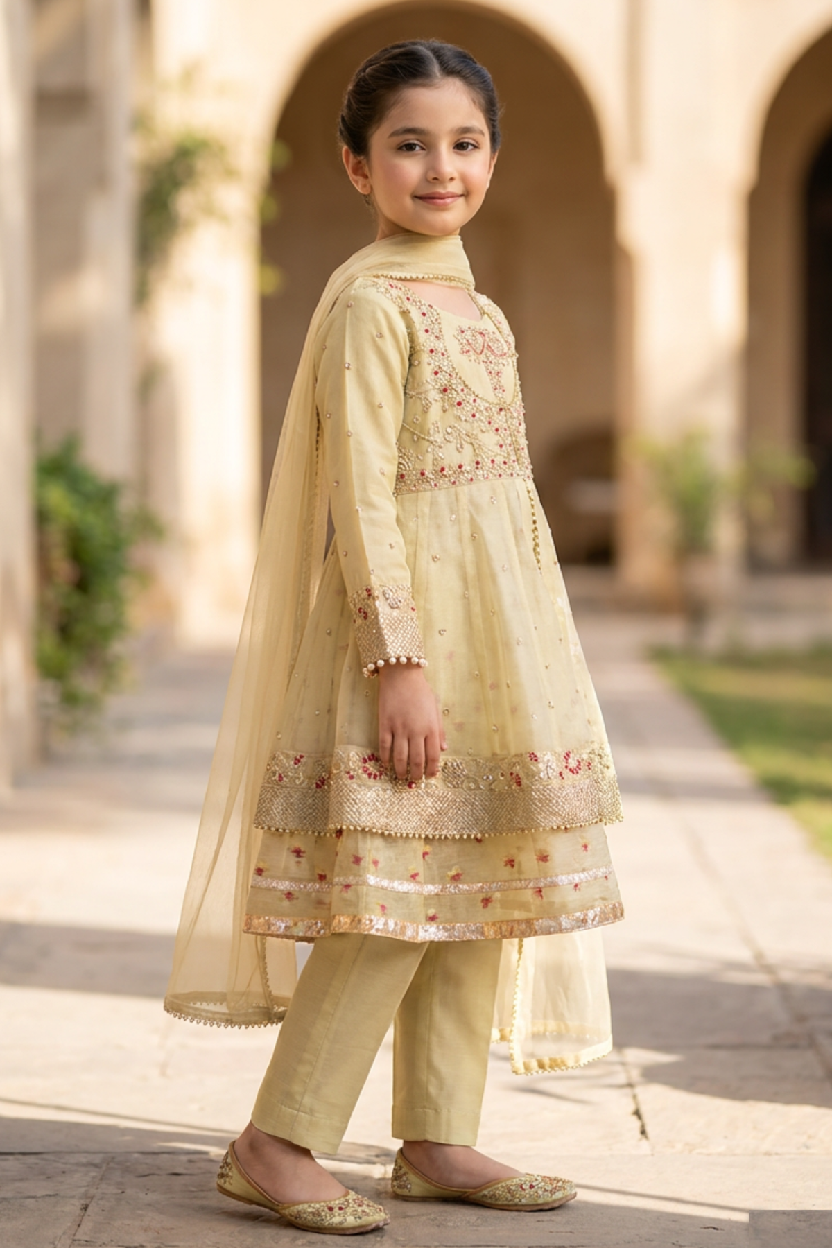 Motif Girls Organza Embroidered Suit-696