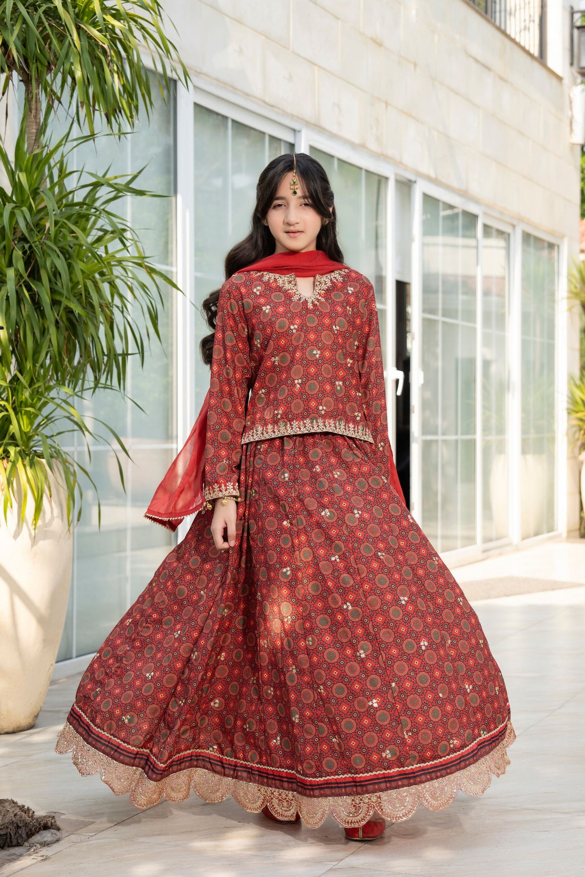 Motif Girls Poly Lawn Embroidered Suit-705