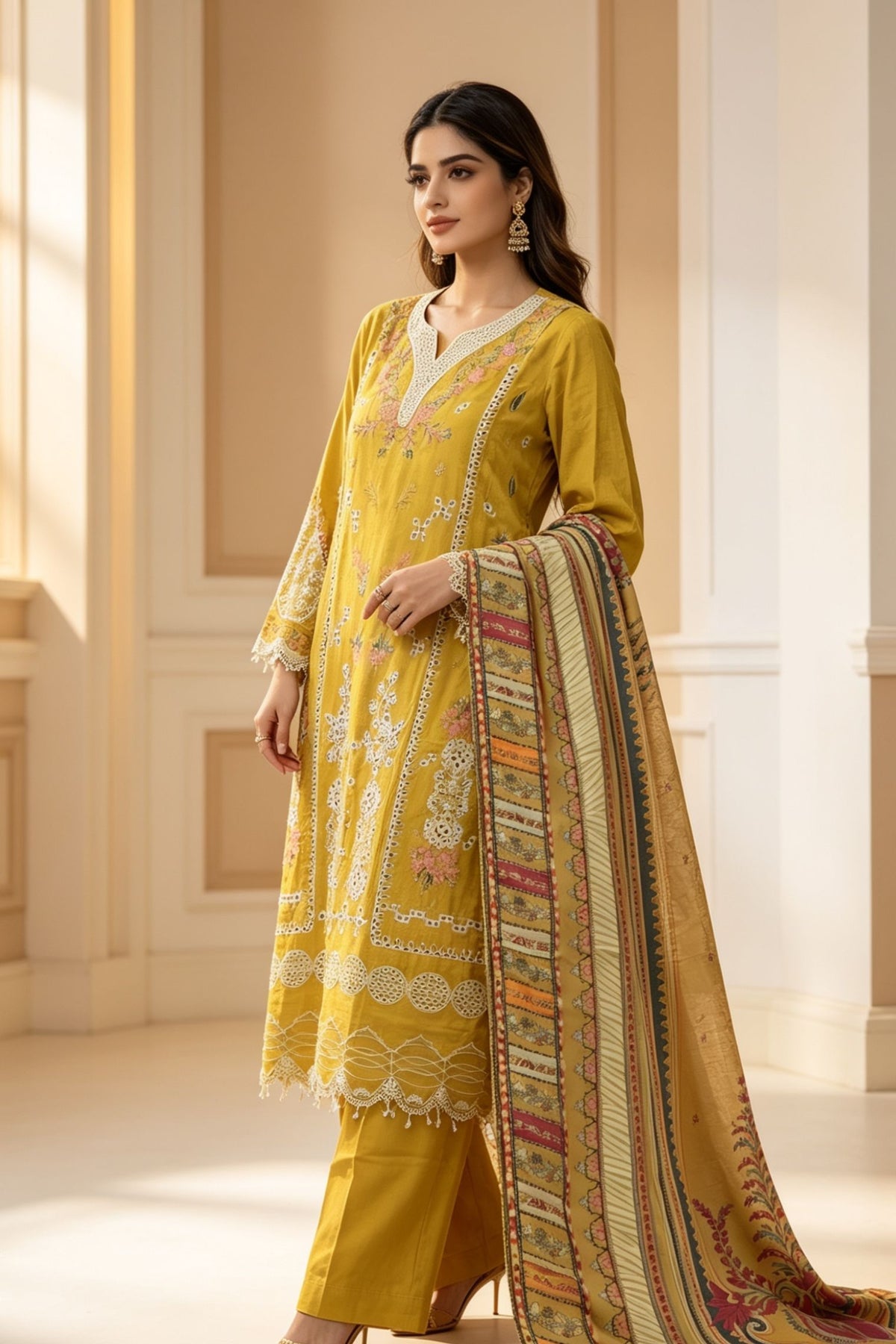 Motif Embroidered Marina Suit-3945