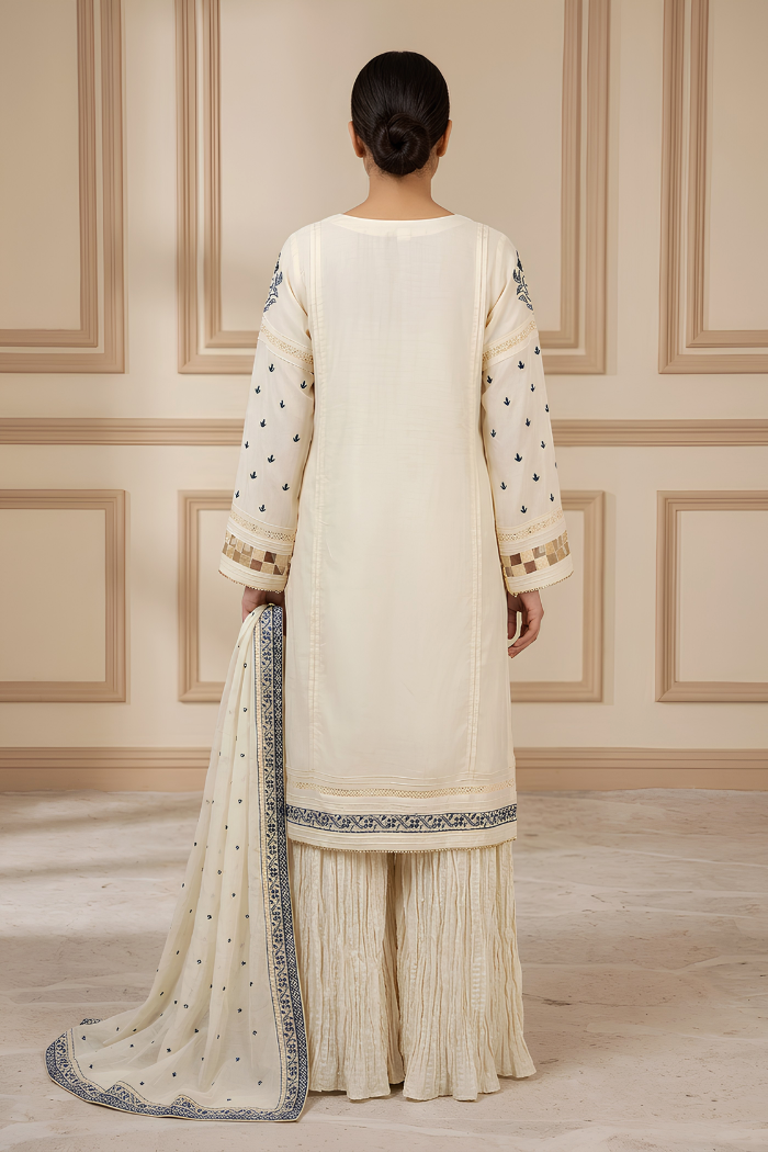 Motif Raw Silk Embroidered Suit-025