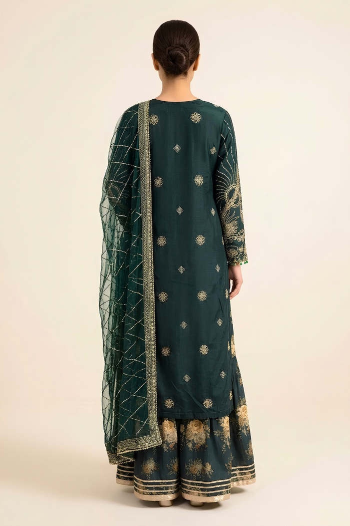 Motif Raw Silk Embroidered Suit-4258