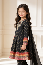 Motif Girls Embroidered Cotton Suit-26502