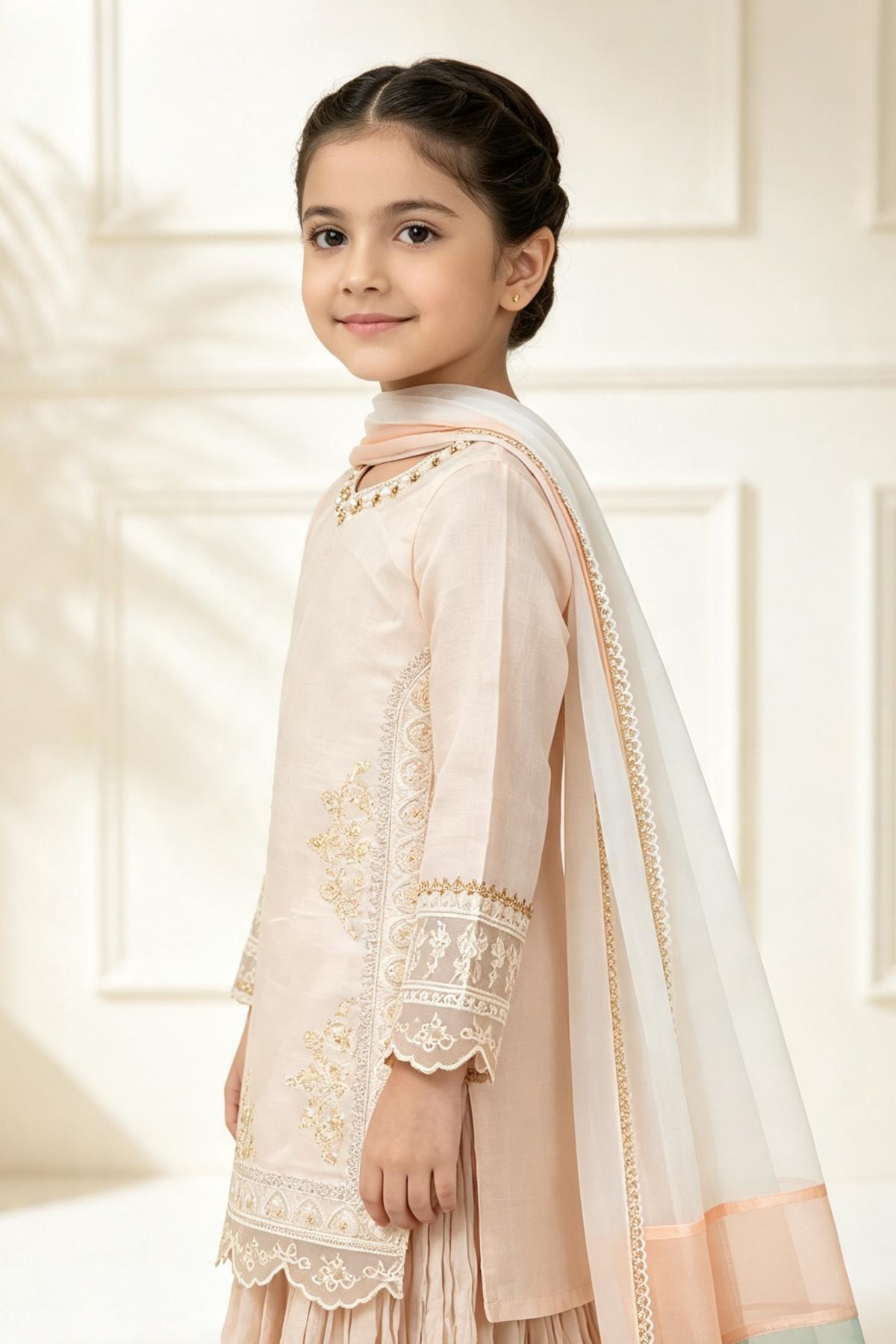 Motif Kids Embroidered Rawsilk Suit-732