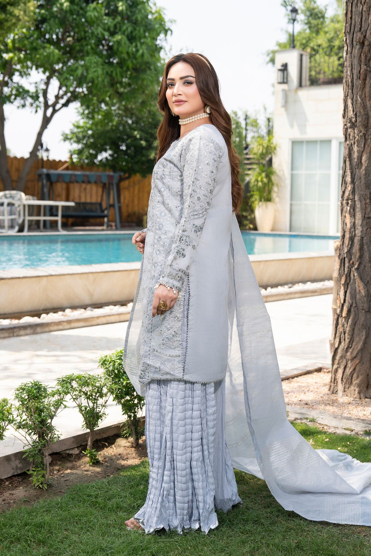 Motif Cotton Silk Embroidered Suit-4063