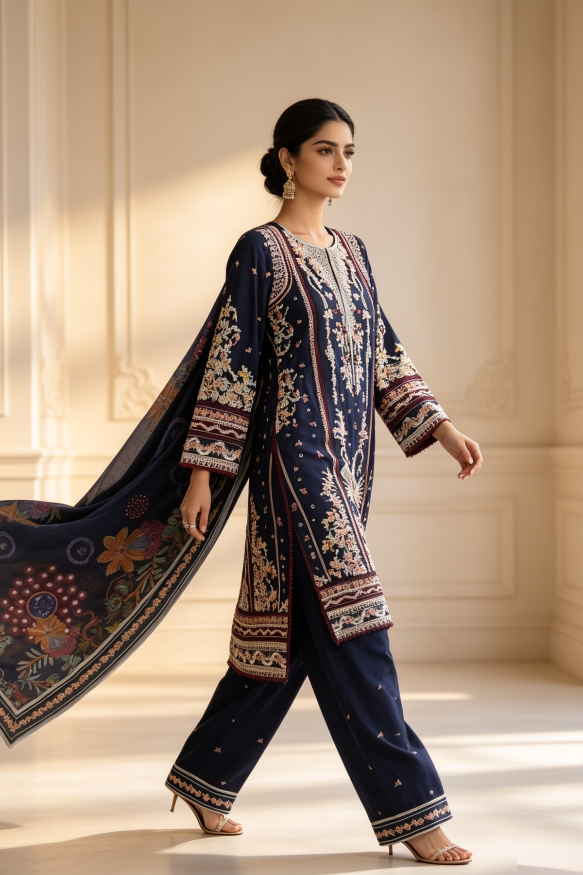 Motif Embroidered Cotton Suit-1836