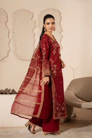 Motif Embroidered Raw Silk Suit-4088