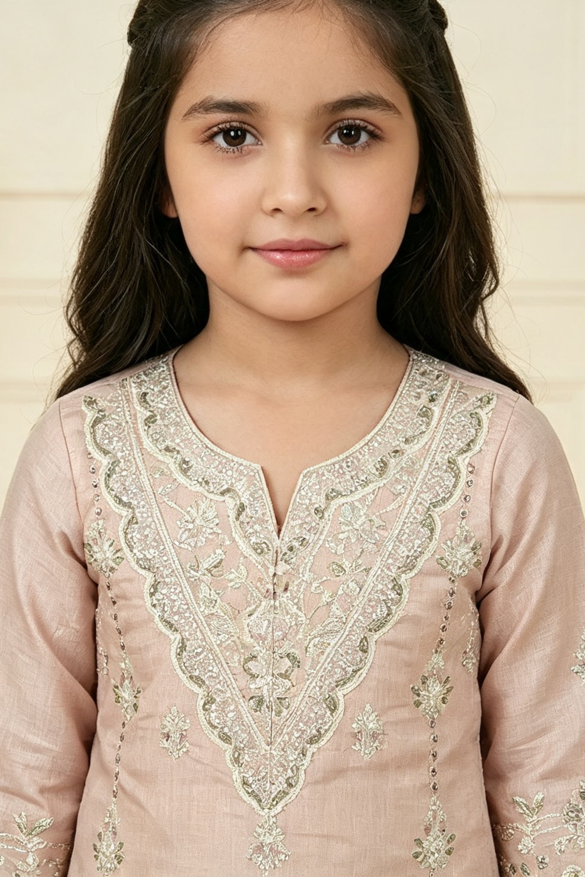 Motif Girls Embroidered Raw Silk Suit-731