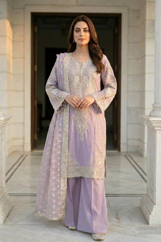 Motif Embroidered Viscose Suit-4033