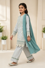 Motif Girls Embroidered Poly Slub Suit-734