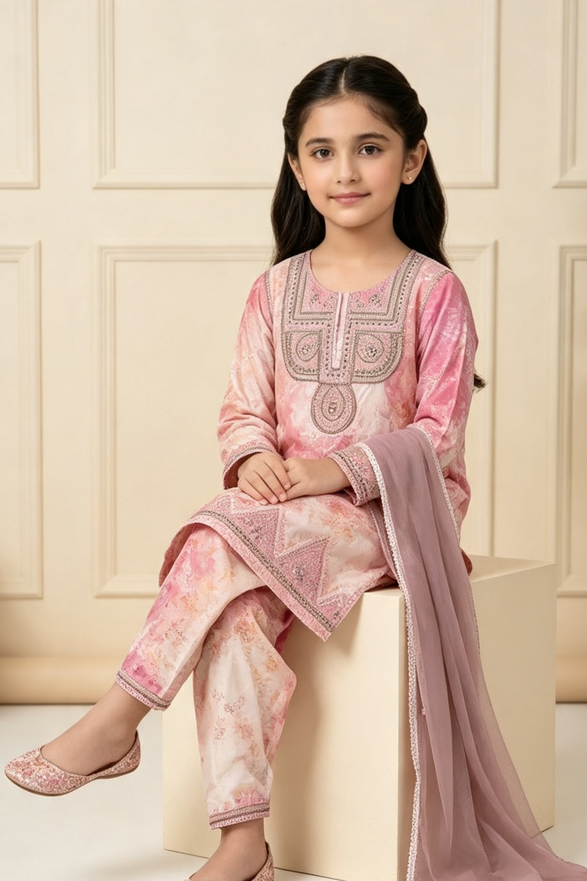 Motif Girls Printed Cambric Suit-067