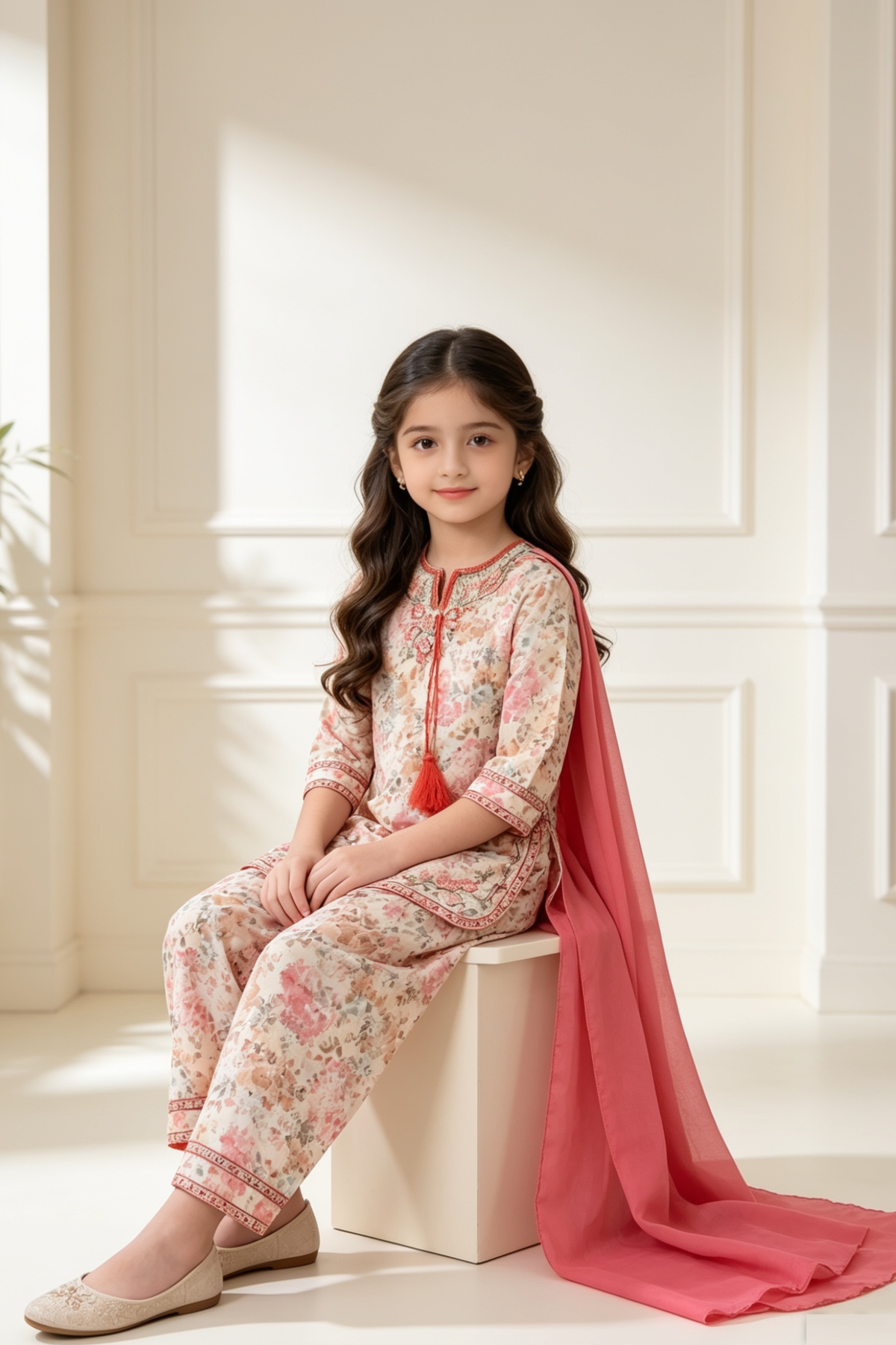 Motif Girls Embroidered Cotton Suit-26432