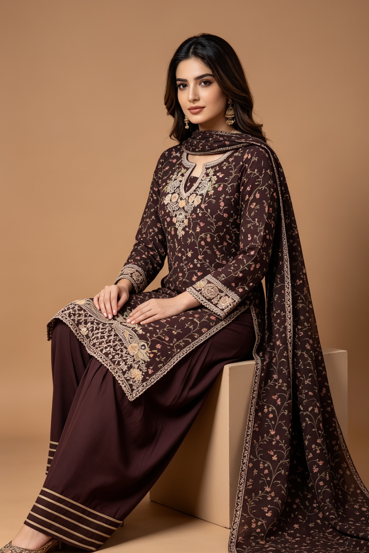 Motif Lawn Embroidered Suit-4126