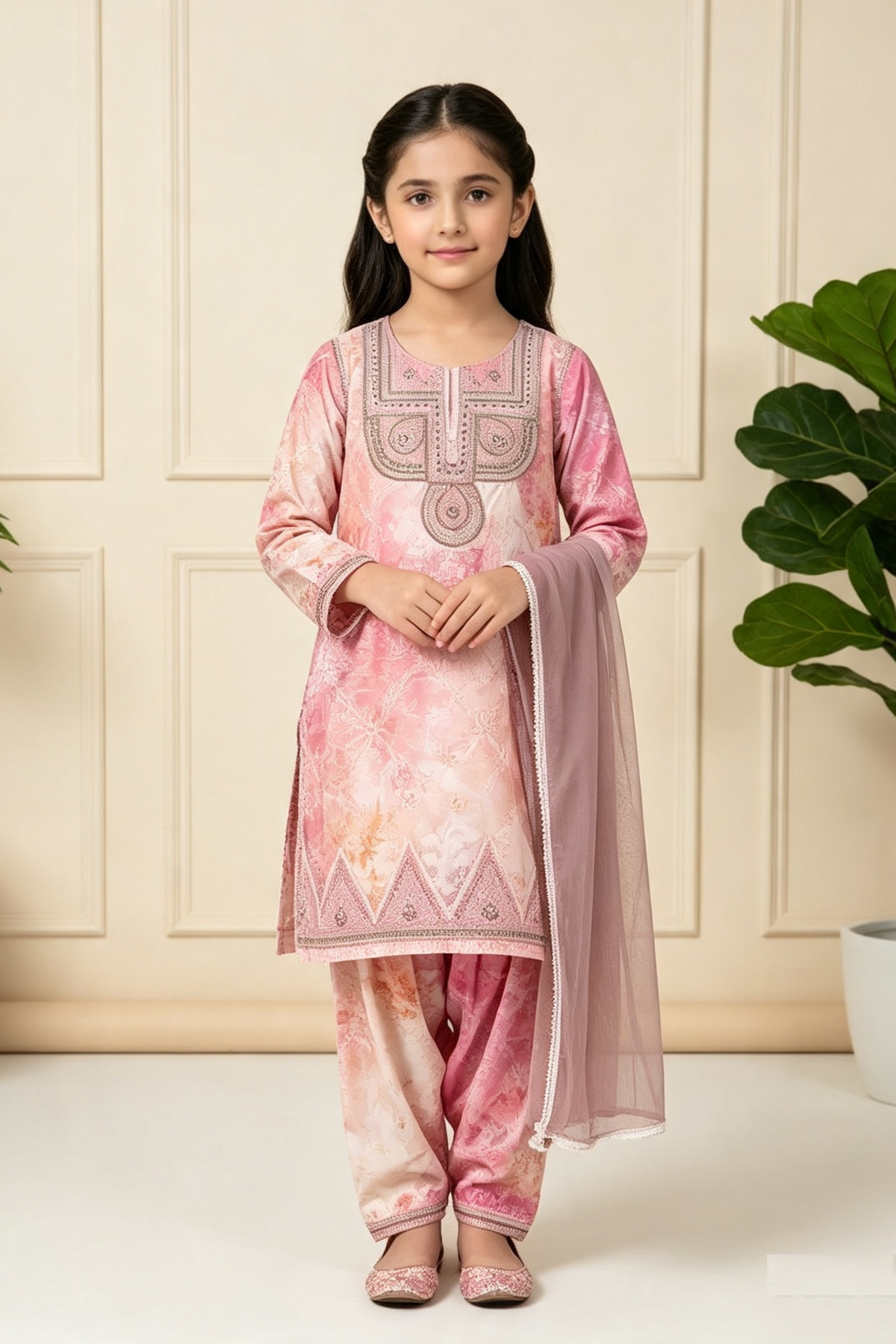 Motif Girls Printed Cambric Suit-067