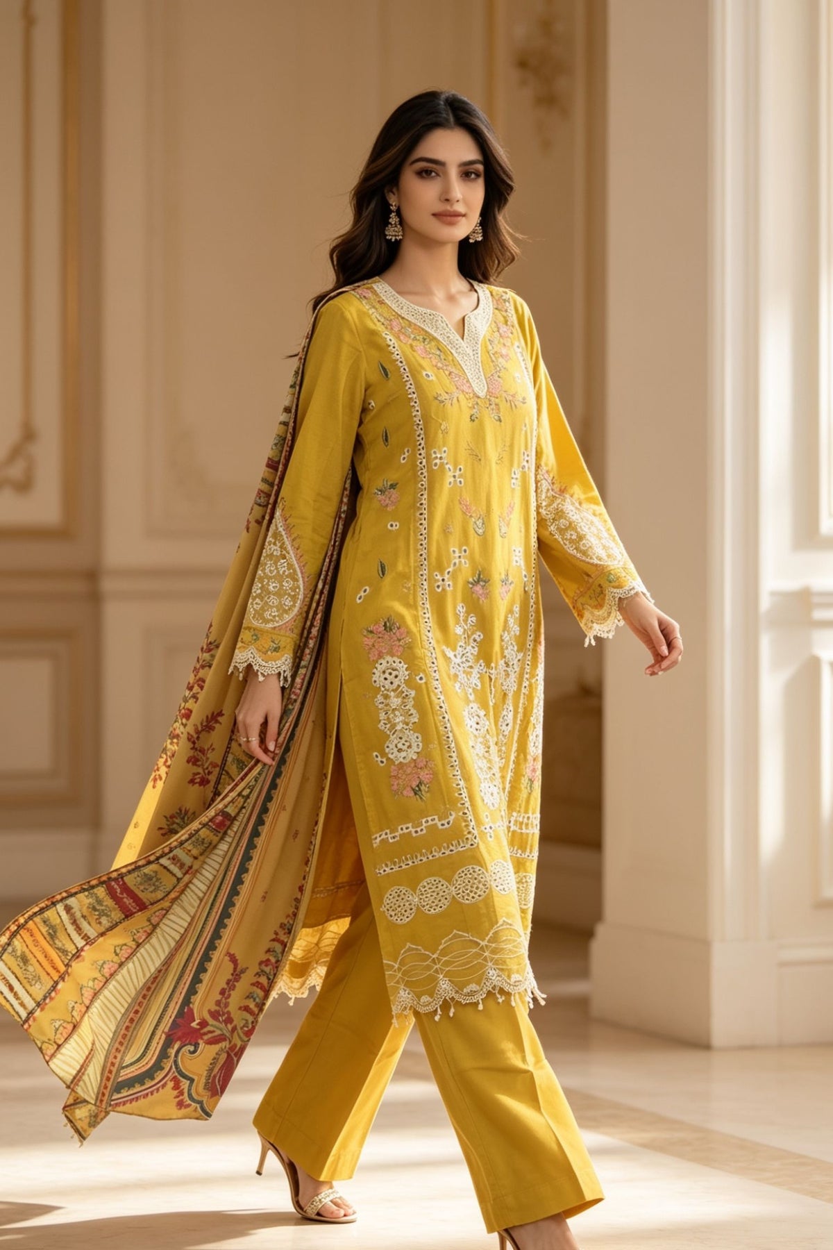 Motif Embroidered Marina Suit-3945