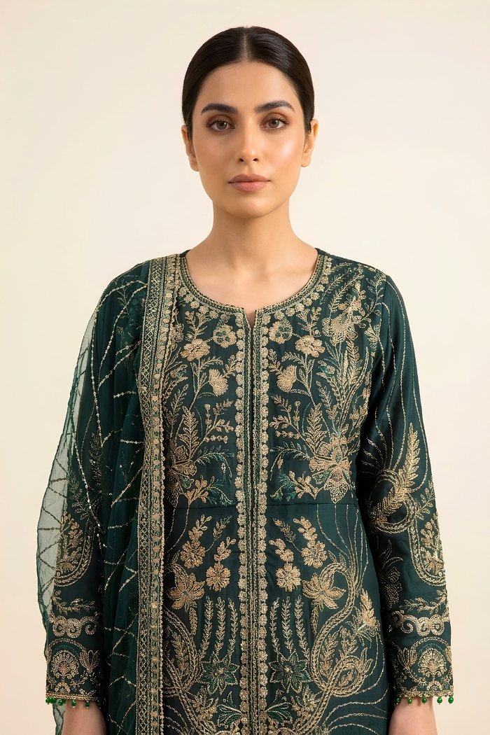 Motif Raw Silk Embroidered Suit-4258