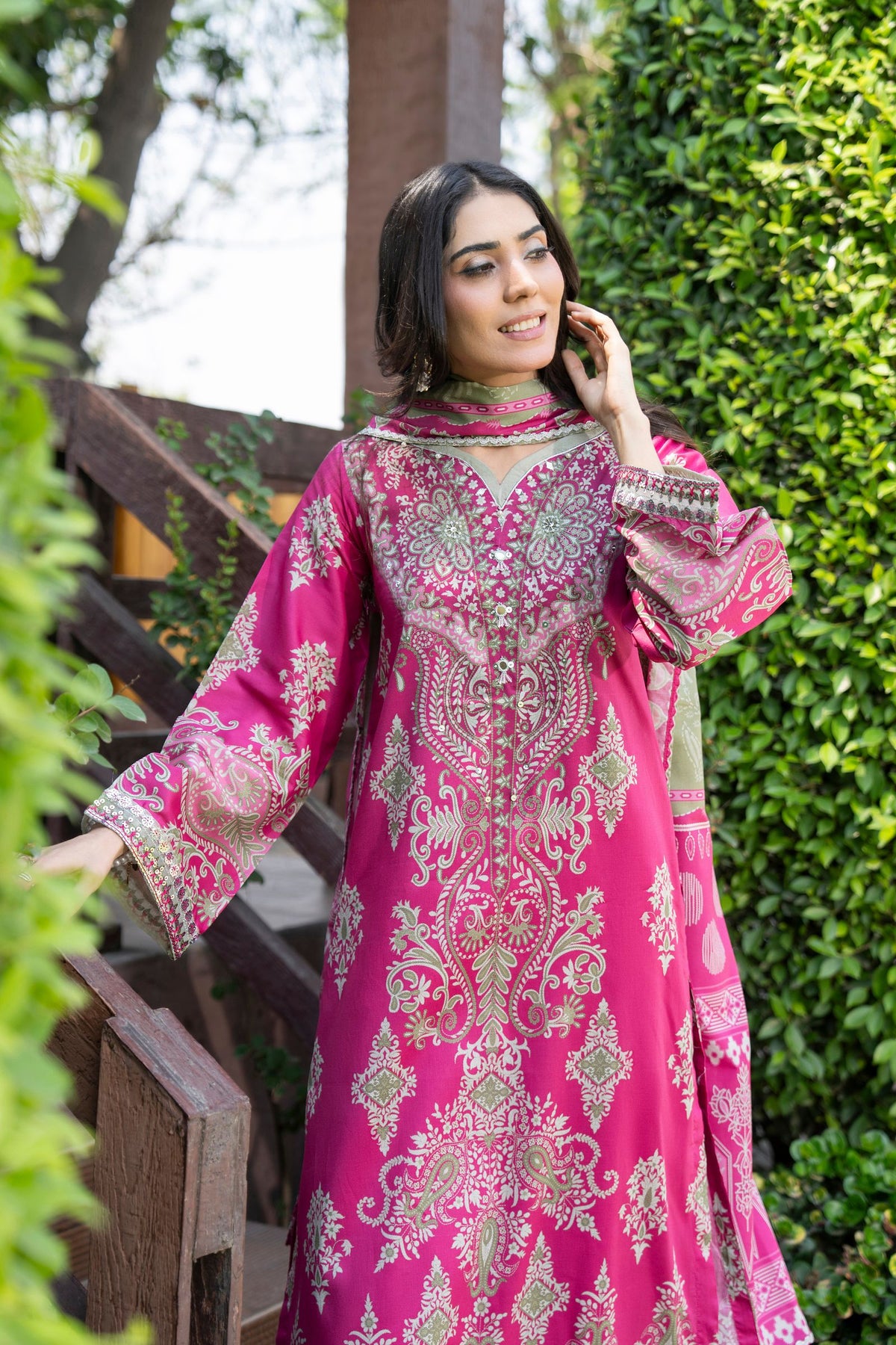 Motif Printed Cambric Suit-041